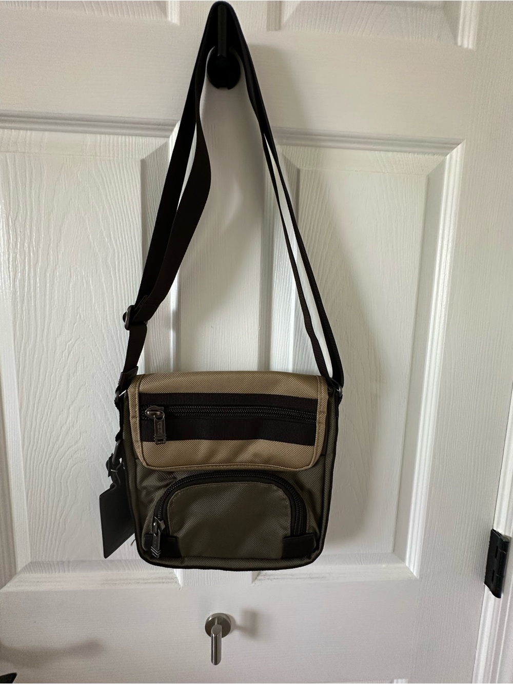 tumi new  Crossbody Bag in Olive and Khaki - Compact Travel Shoulder Bag